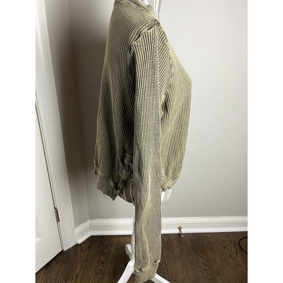 Free People Sz Large Distressed Pullover Top w-tie side closure Boho/Hippi Green - Picture 9 of 12